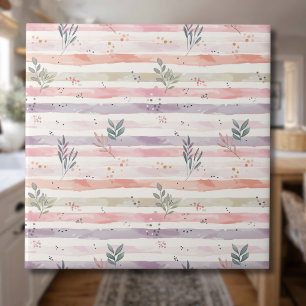 Azulejo De Cerâmica Listras de Aquarela Pastel Vintage Folhas