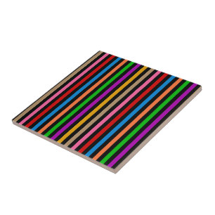 Azulejo De Cerâmica Listras de Arco-Íris Colorido - Preto