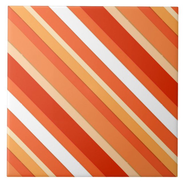 Azulejo De Cerâmica Listras de doces em camadas - laranja e branco (Frente)