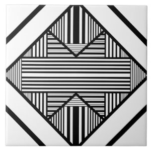 Azulejo De Cerâmica Listras de triângulo 2 em Preto e Branco