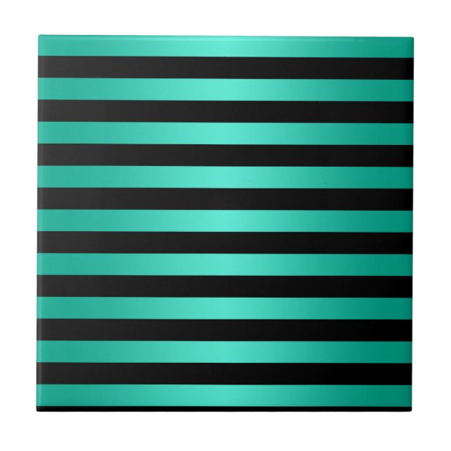 Azulejo De Cerâmica Listras de Turquesa Menta e Preto (Frente)
