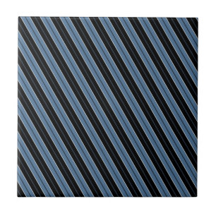 Azulejo De Cerâmica Listras diagonais azuis pretas e brancas