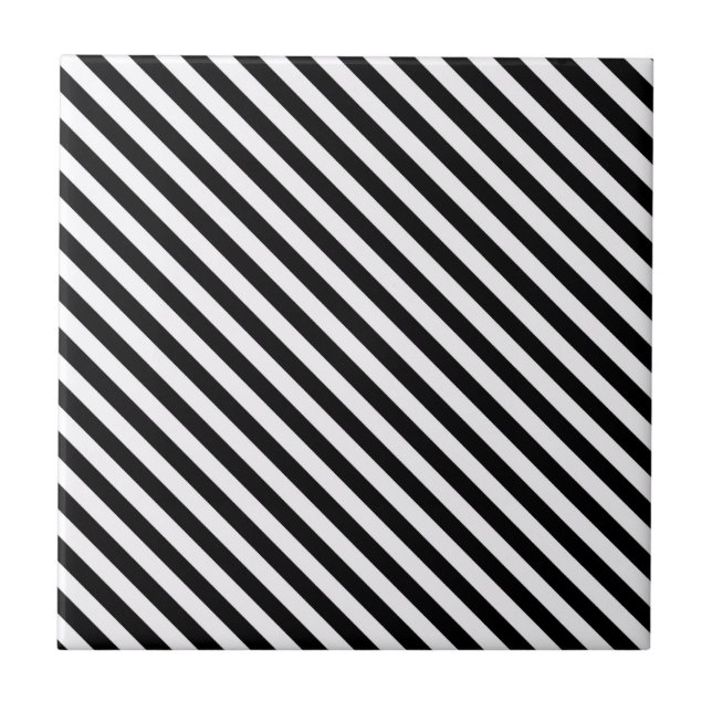 Azulejo De Cerâmica Listras diagonais pretas e brancas (Frente)