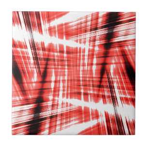 Azulejo De Cerâmica Listras dinâmicas em preto e vermelho