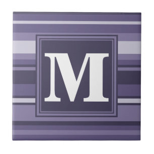 Azulejo De Cerâmica Listras do roxo da urze do monograma