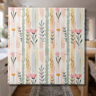 Azulejo De Cerâmica Listras Florais em Aquarela Pastel Vintage