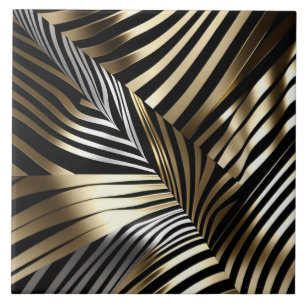 Azulejo De Cerâmica Listras Ousadas de Zebra - design Preto, Dourado,
