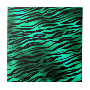 Azulejo De Cerâmica Listras Pretas de Tigre Verde Esmeralda Animais Se