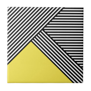 Azulejo De Cerâmica Listras pretas e brancas com triângulo amarelo