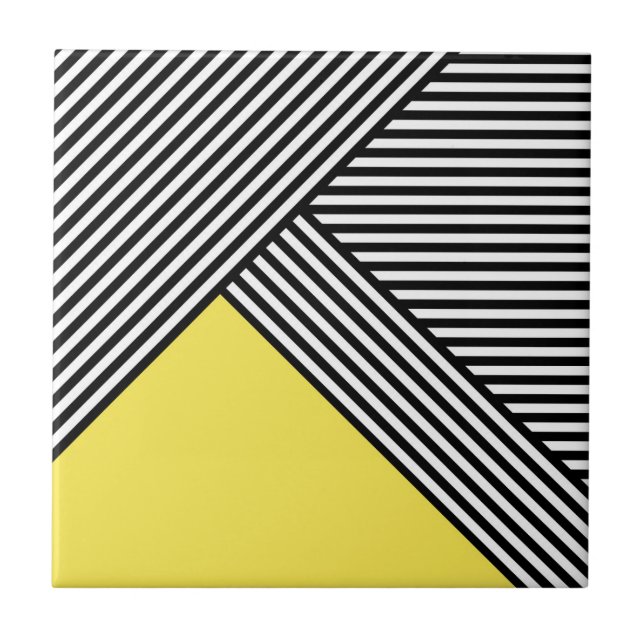 Azulejo De Cerâmica Listras pretas e brancas com triângulo amarelo (Frente)