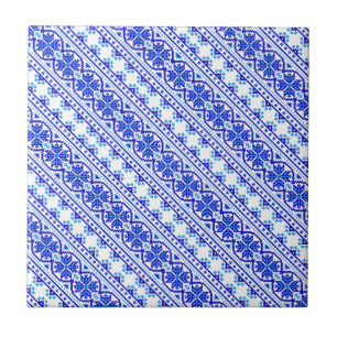 Azulejo De Cerâmica Listras ucranianas decorativas azuis brancas fofas