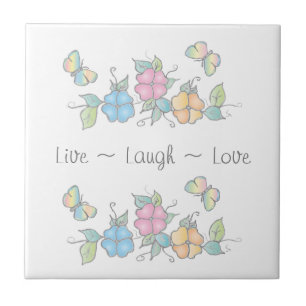 Azulejo De Cerâmica Live Laugh   Borboleta Floral