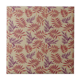 Azulejo De Cerâmica Lively Red and Purple Leaf Motifs on Neutral Beige