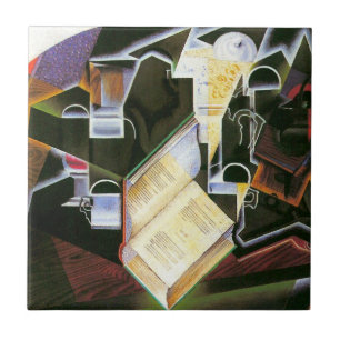 Azulejo De Cerâmica Livro, cachimbo e óculos, Juan Gris, Cubismo Vinta