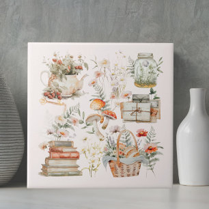 Azulejo De Cerâmica Livros Cogumelo Floral Arte Caprichosa Casa Rústic