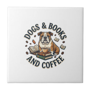 Azulejo De Cerâmica Livros de Cachorros Café Bulldog Pilha Xícara_1
