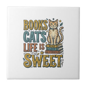 Azulejo De Cerâmica Livros Gatos A Vida É Doce Design Para Leitor de G