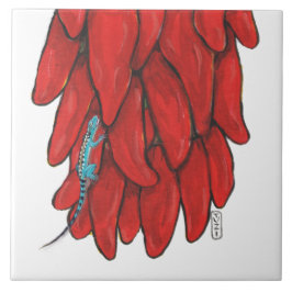 Azulejo De Cerâmica Lizard e Red Chile Pepper Ristra Mural