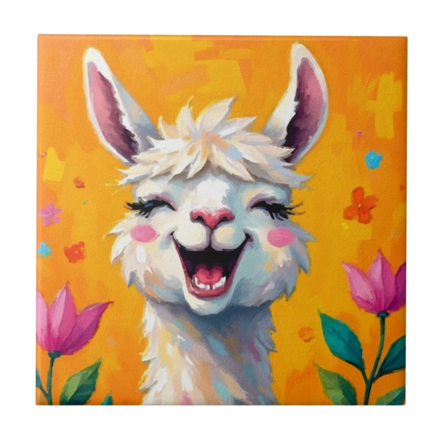 Azulejo De Cerâmica Llama Love in Bloom (Frente)