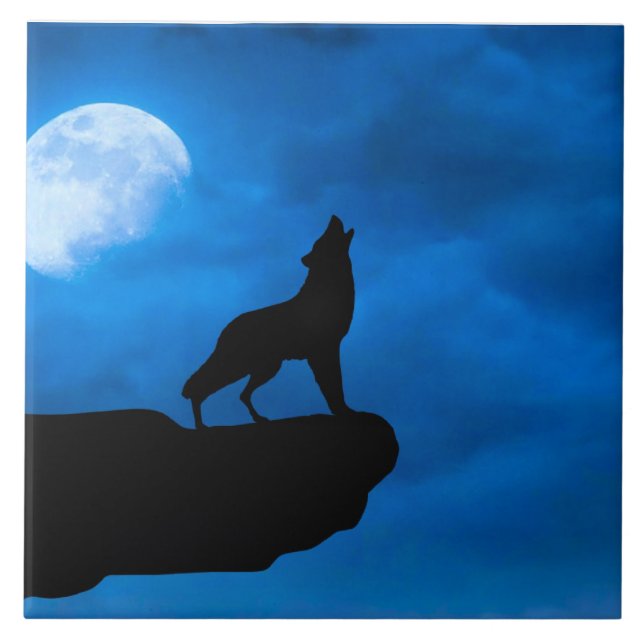 Azulejo De Cerâmica Lobo à Noite (Frente)