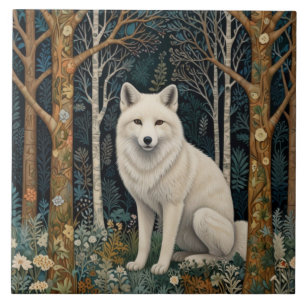Azulejo De Cerâmica Lobo branco vintage boho floresta da floresta