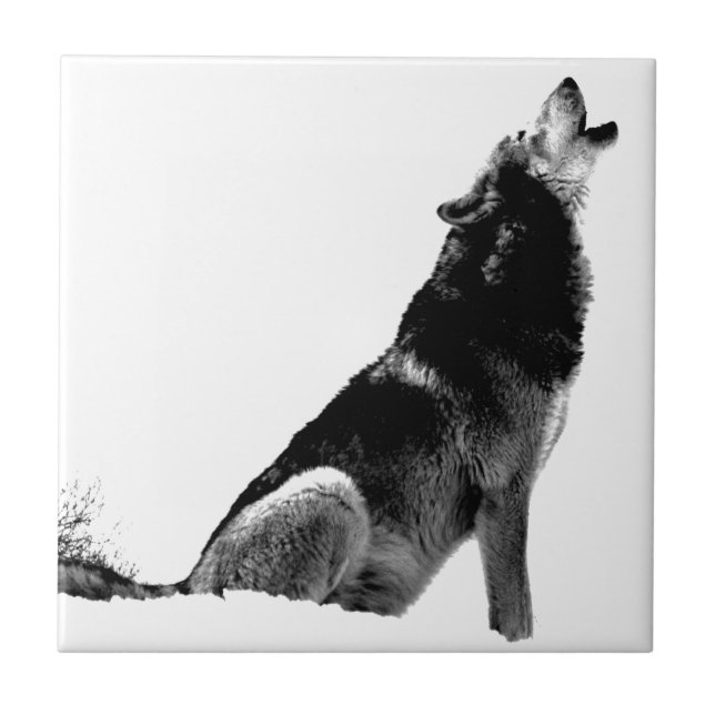 Azulejo De Cerâmica Lobo-de-Howling Branco-Preto (Frente)