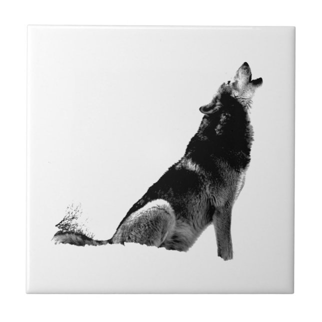 Azulejo De Cerâmica Lobo-de-Howling Branco-Preto (Frente)