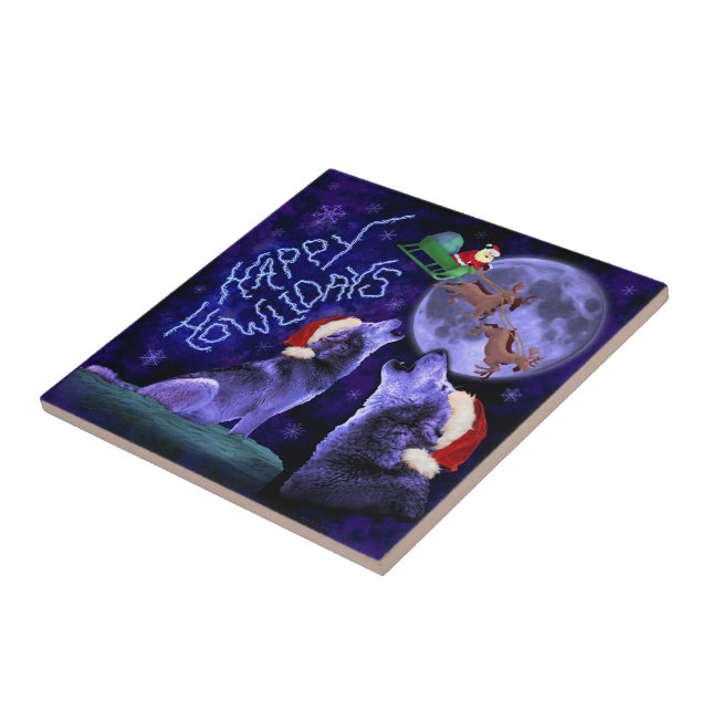 Azulejo De Cerâmica Lobo de Natal Engraçado Howlidays Pun Humoroso (Lateral)