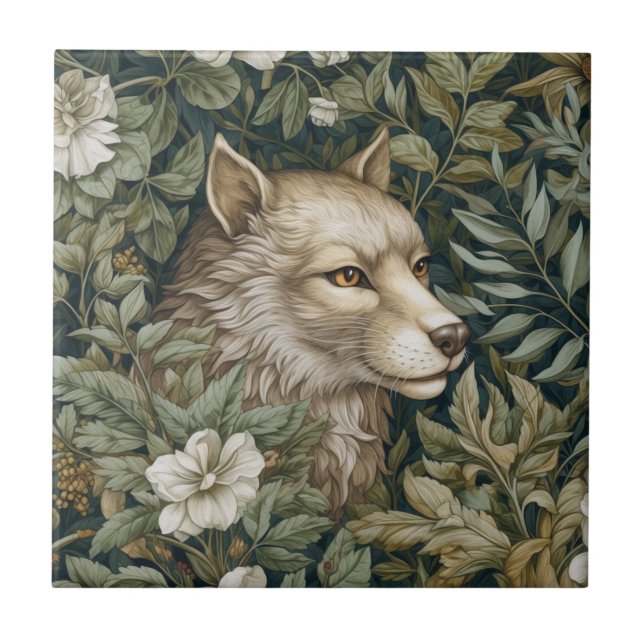 Azulejo De Cerâmica Lobo-do-art nas folhas (Frente)