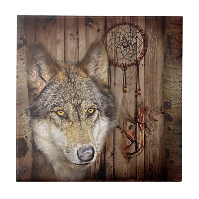 Azulejo De Cerâmica Lobo ideal ocidental do indiano do nativo (Frente)