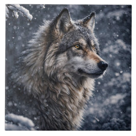 Azulejo De Cerâmica Lobo na neve de inverno do deserto