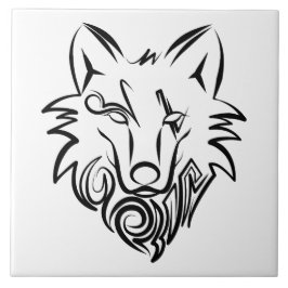Azulejo De Cerâmica Lobo Tribal Negro e Branco