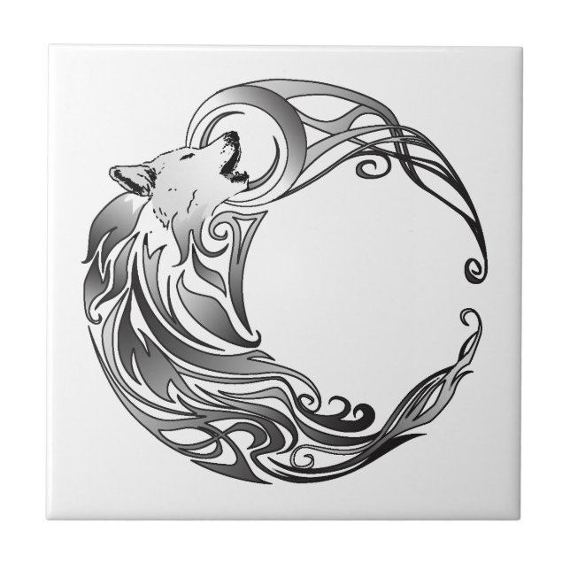 Azulejo De Cerâmica Lobo tribal - protegido (Frente)