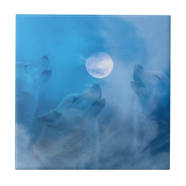 Azulejo De Cerâmica Lobos e presentes indígenas da Lua (Frente)