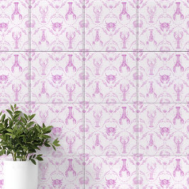 Azulejo De Cerâmica Lobster and Crabs Light Pink Preppy Nursery