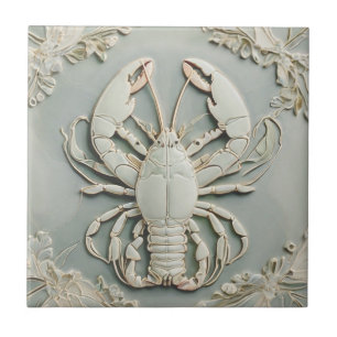 Azulejo De Cerâmica Lobster Art Nouveau Faux Alivio Mint Pastel