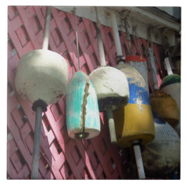 Azulejo De Cerâmica Lobster Buoys on Pink Lattice - Martha's Vineyard