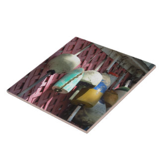 Azulejo De Cerâmica Lobster Buoys on Pink Lattice - Martha's Vineyard