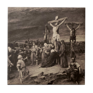 Azulejo De Cerâmica local do Gólgota e Jesus por Munkacsy