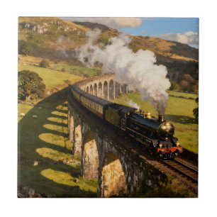 Azulejo De Cerâmica Locomotiva a Vapor no Viaduto