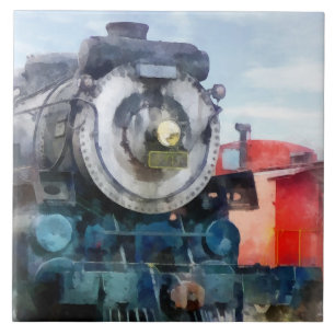 Azulejo De Cerâmica Locomotiva e Caboose