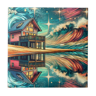 Azulejo De Cerâmica Log Cabin na Praia Ai Art