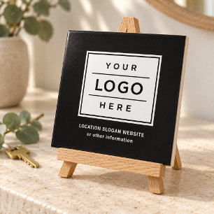 Azulejo De Cerâmica Logotipo de Negócios Preto Decorativo