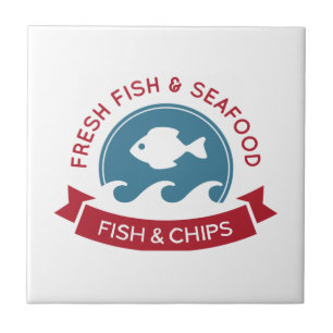 Azulejo De Cerâmica Logotipo do marisco do peixe com batatas fritas