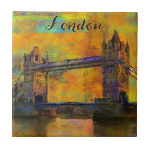 Azulejo De Cerâmica London England Tower Bridge Colorful Abstrato