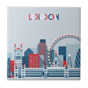 Azulejo De Cerâmica Londres, Inglaterra skyline vermelha, branca e