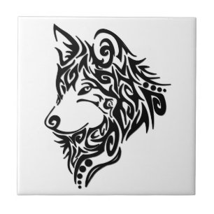 Azulejo De Cerâmica Lone Black Tribal Wolf