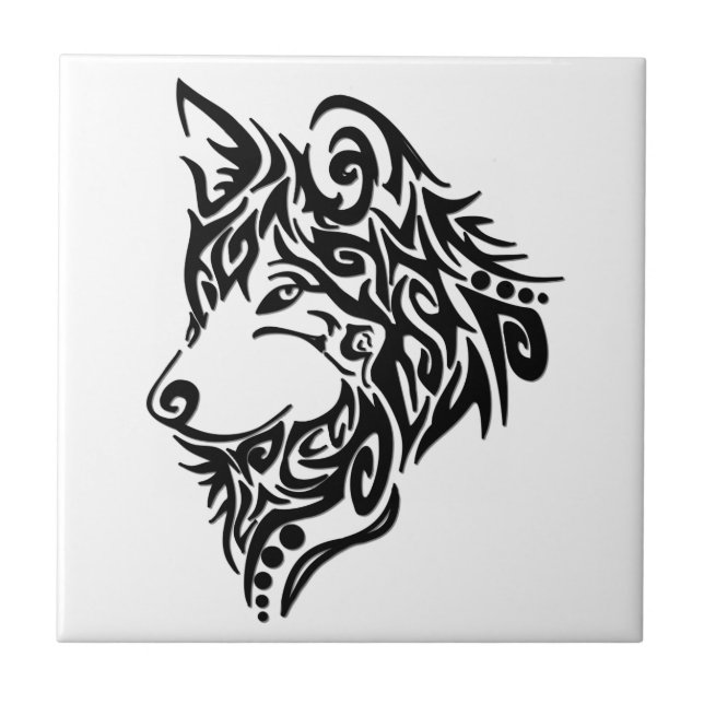 Azulejo De Cerâmica Lone Black Tribal Wolf (Frente)