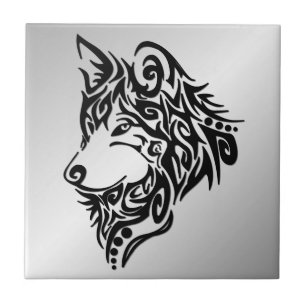 Azulejo De Cerâmica Lone Black Tribal Wolf