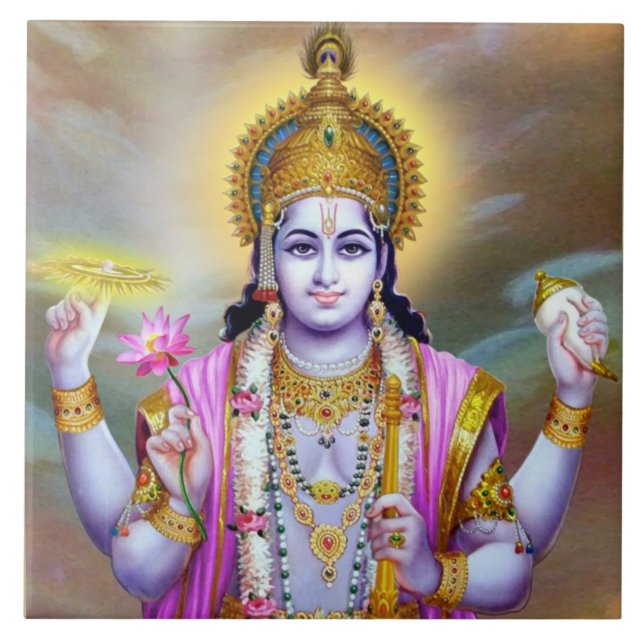 Azulejo De Cerâmica Lord Vishnu Floral Fine Art (Frente)